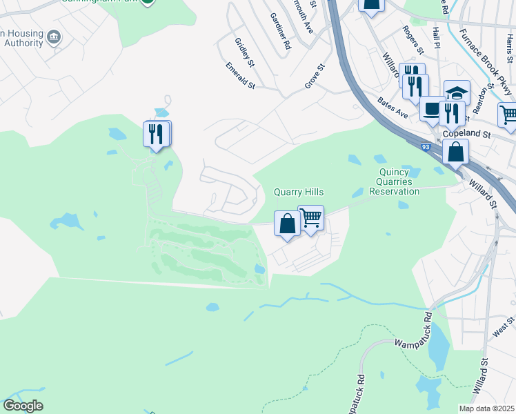 map of restaurants, bars, coffee shops, grocery stores, and more near 333 Ricciuti Drive in Quincy