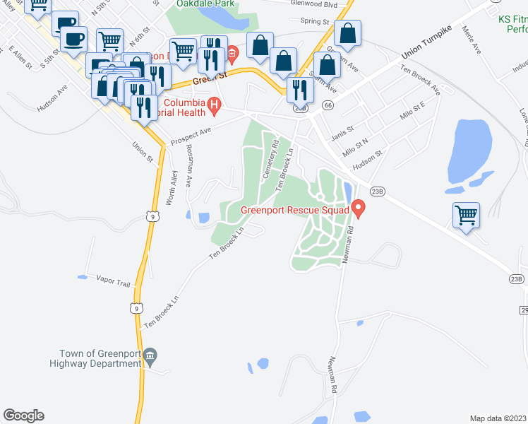 map of restaurants, bars, coffee shops, grocery stores, and more near 101 Paul Avenue in Hudson