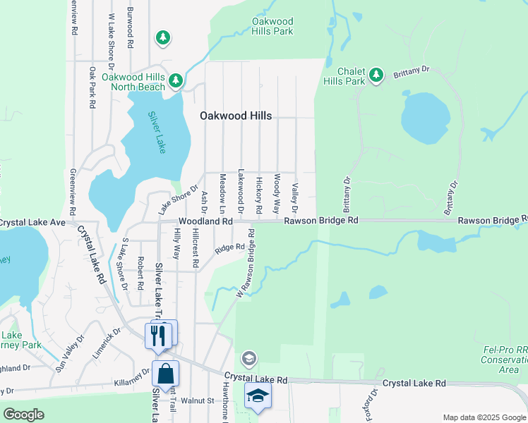 map of restaurants, bars, coffee shops, grocery stores, and more near 5 Hickory Road in Cary