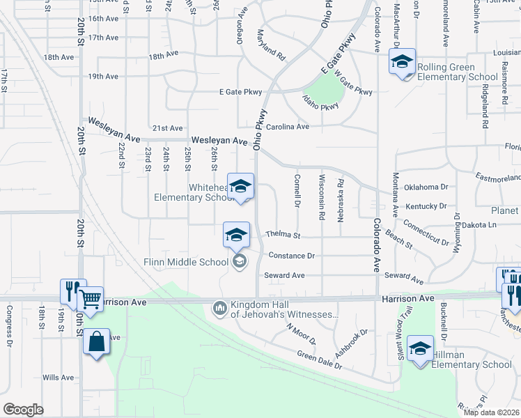 map of restaurants, bars, coffee shops, grocery stores, and more near 3255 Dartmouth Drive in Rockford