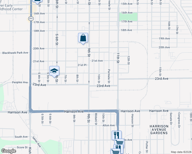 map of restaurants, bars, coffee shops, grocery stores, and more near 2333 10th Street in Rockford