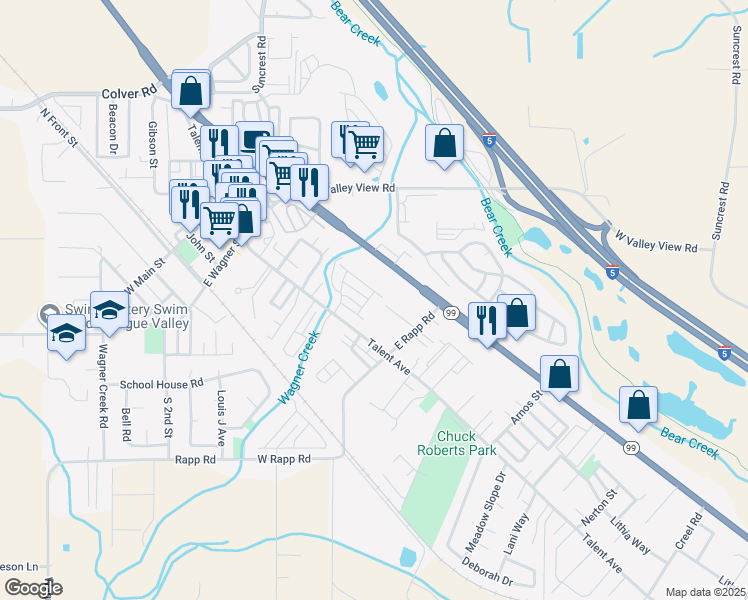 map of restaurants, bars, coffee shops, grocery stores, and more near 317 Davidson Way in Talent