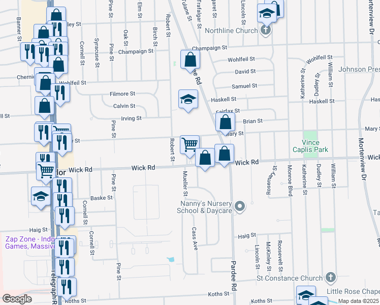 map of restaurants, bars, coffee shops, grocery stores, and more near 22908 Wick Road in Taylor