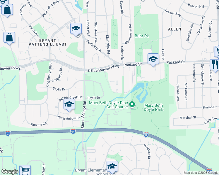 map of restaurants, bars, coffee shops, grocery stores, and more near 3103 Homestead Commons Drive in Ann Arbor