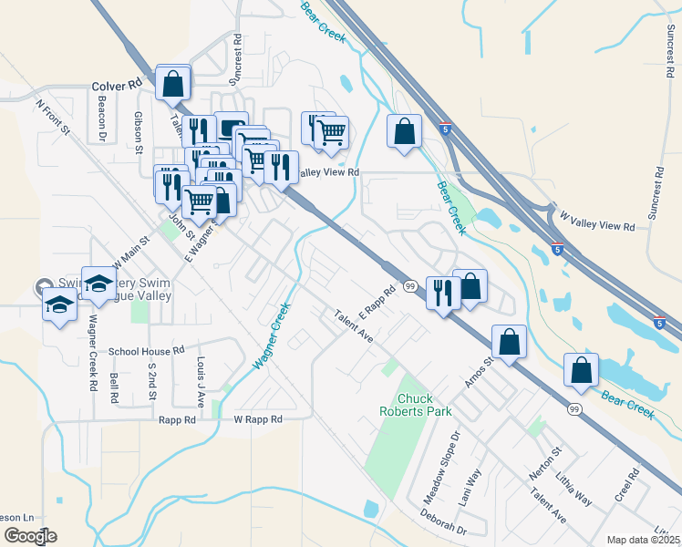 map of restaurants, bars, coffee shops, grocery stores, and more near 319 Davidson Way in Talent