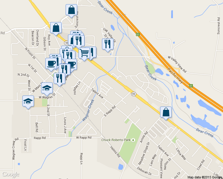 map of restaurants, bars, coffee shops, grocery stores, and more near 321 Davidson Way in Talent