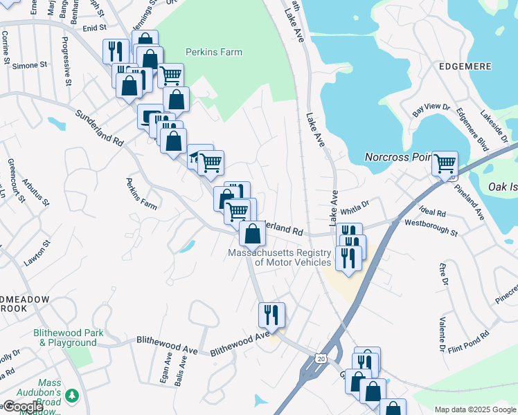 map of restaurants, bars, coffee shops, grocery stores, and more near in Worcester