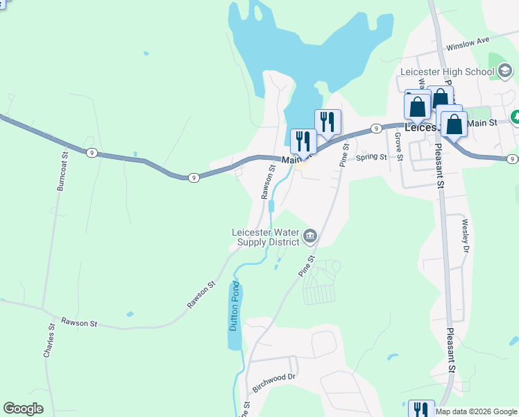 map of restaurants, bars, coffee shops, grocery stores, and more near 79 Rawson Street in Leicester