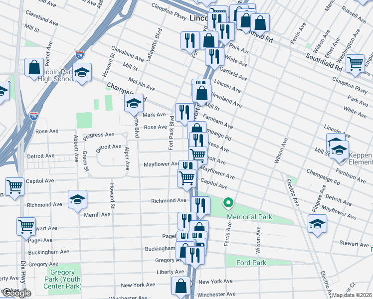 map of restaurants, bars, coffee shops, grocery stores, and more near in Lincoln Park