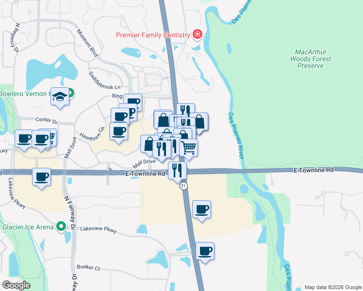 map of restaurants, bars, coffee shops, grocery stores, and more near 860 Milwaukee Avenue in Vernon Hills
