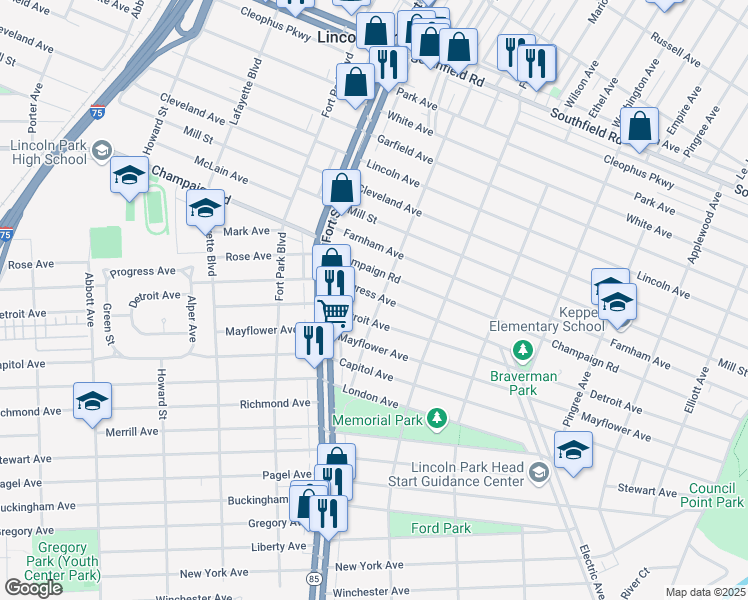 map of restaurants, bars, coffee shops, grocery stores, and more near 2956 Chandler Avenue in Lincoln Park