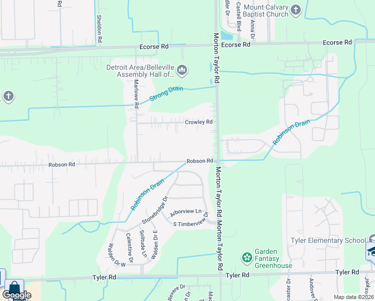 map of restaurants, bars, coffee shops, grocery stores, and more near 43665 Crowley Road in Belleville