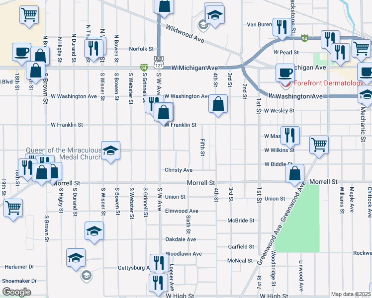 map of restaurants, bars, coffee shops, grocery stores, and more near 736 Carlton Boulevard in Jackson