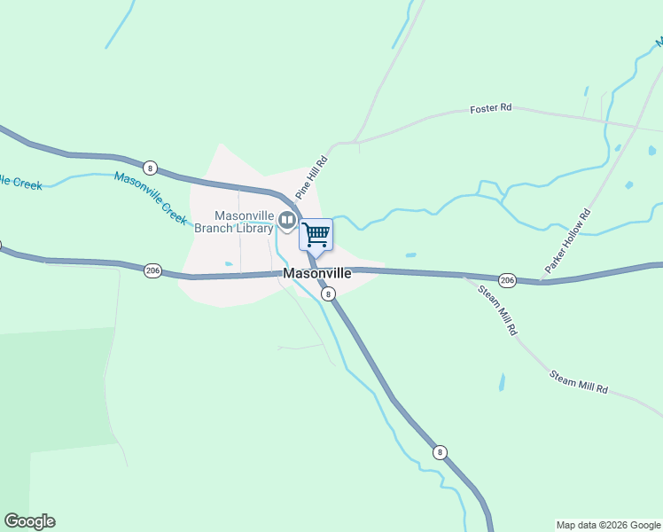 map of restaurants, bars, coffee shops, grocery stores, and more near 2151 State Highway 206 in Masonville