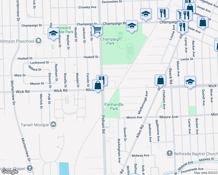 map of restaurants, bars, coffee shops, grocery stores, and more near 19249 Herrick Street in Allen Park