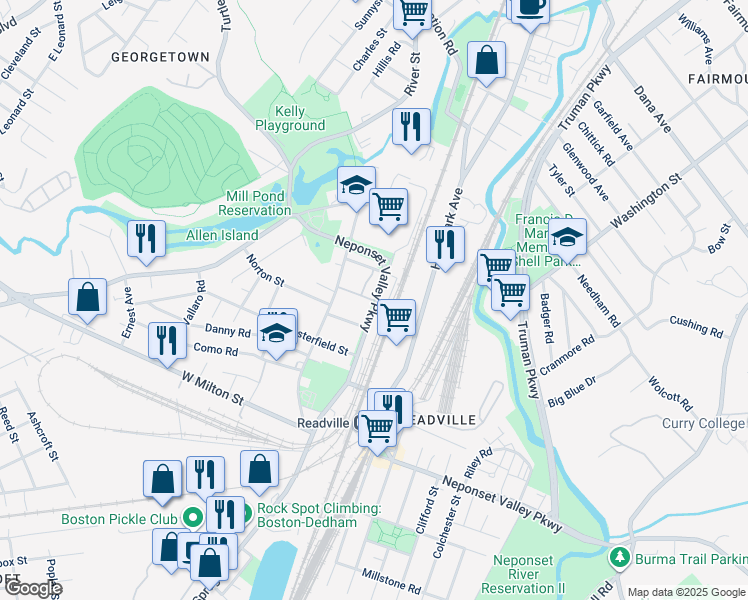map of restaurants, bars, coffee shops, grocery stores, and more near 15 Waterloo Street in Boston