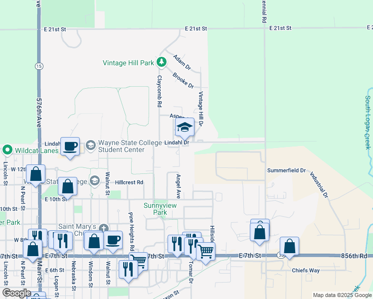 map of restaurants, bars, coffee shops, grocery stores, and more near 901 East 14th Street in Wayne