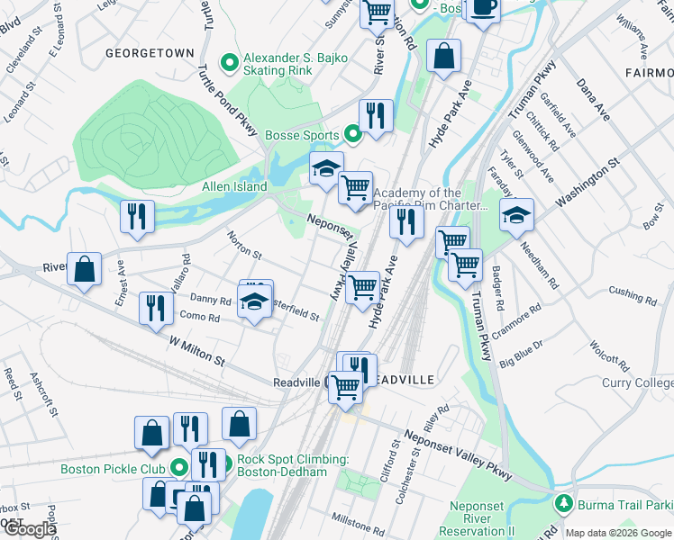map of restaurants, bars, coffee shops, grocery stores, and more near 17 Albemarle Street in Boston