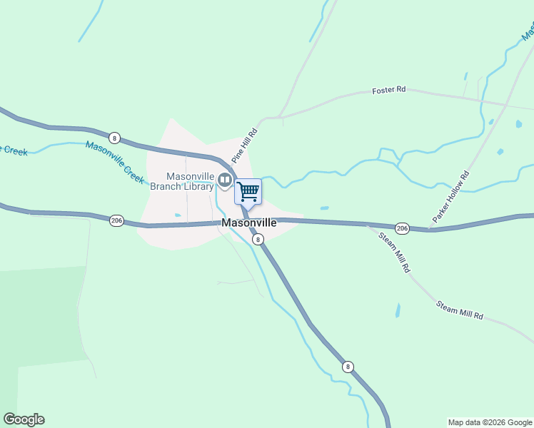map of restaurants, bars, coffee shops, grocery stores, and more near 2151 Highway 206 in Unadilla