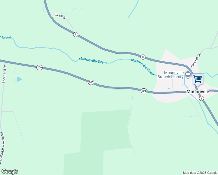 map of restaurants, bars, coffee shops, grocery stores, and more near New York 206 in Masonville