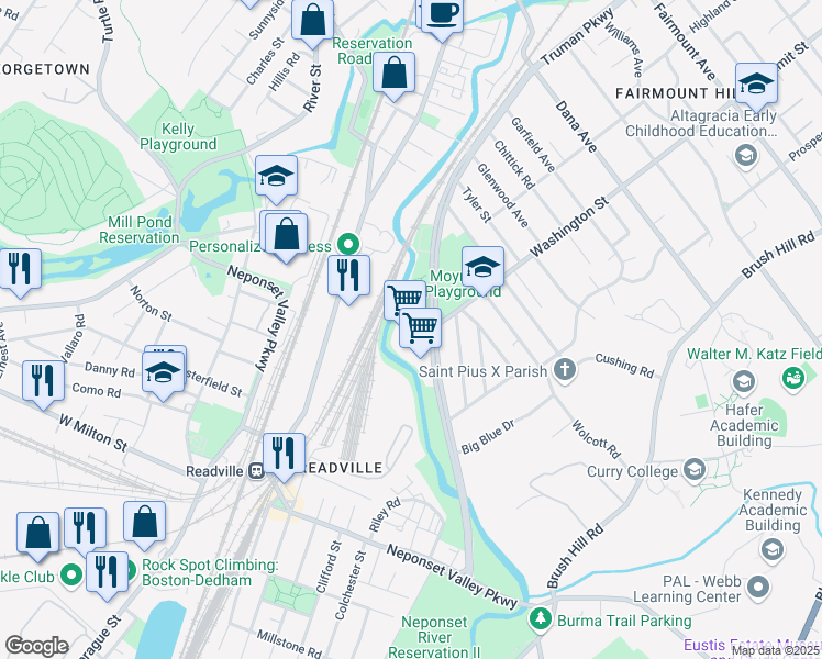 map of restaurants, bars, coffee shops, grocery stores, and more near 999 Truman Highway in Boston