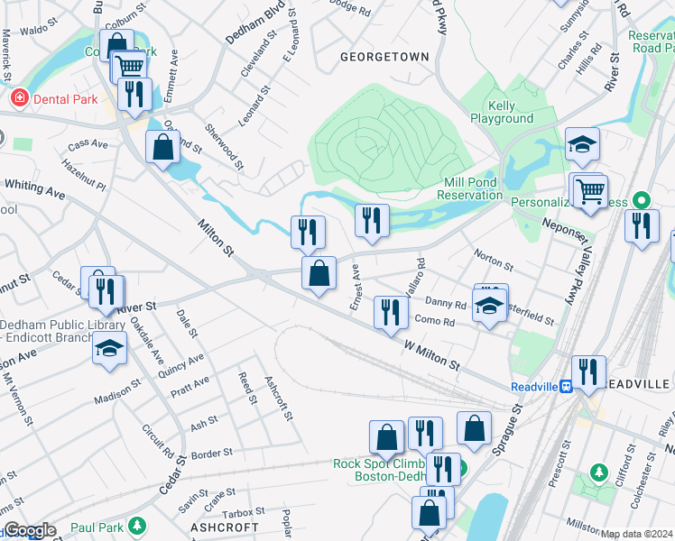 map of restaurants, bars, coffee shops, grocery stores, and more near in Boston