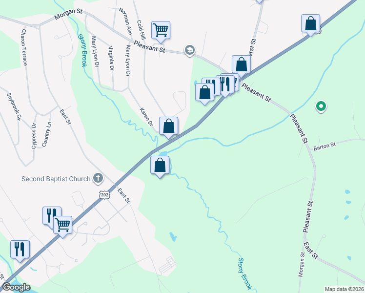 map of restaurants, bars, coffee shops, grocery stores, and more near 30 West State Street in Granby