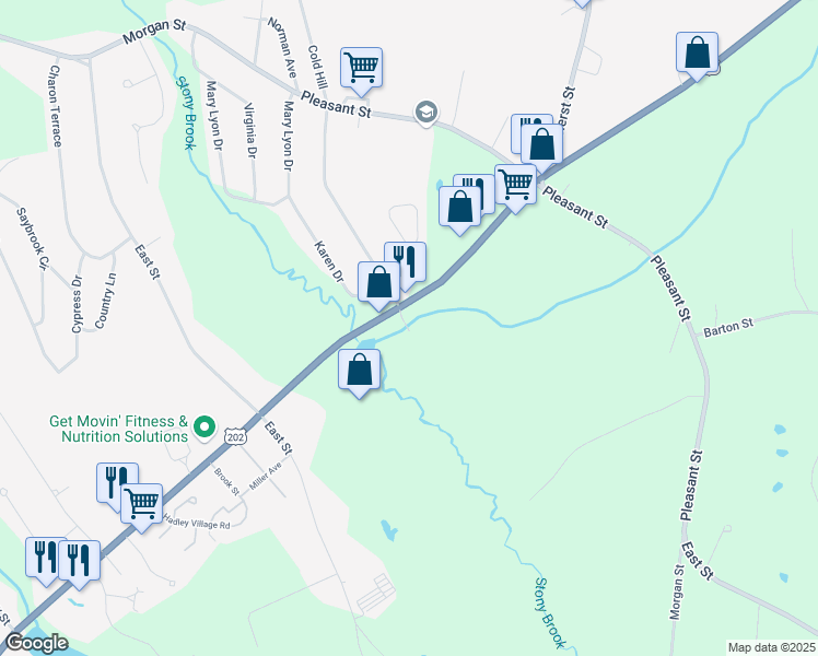map of restaurants, bars, coffee shops, grocery stores, and more near 30 West State Street in Granby