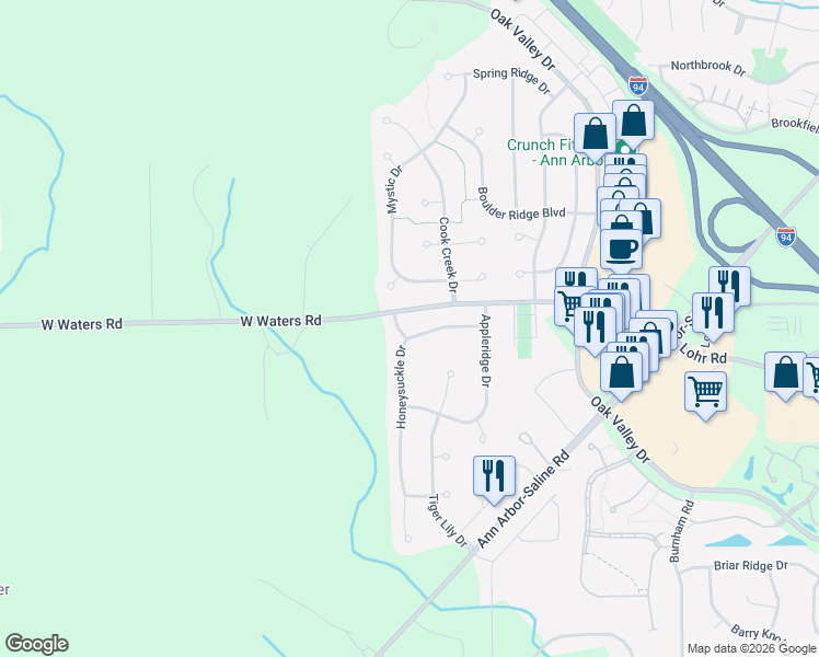 map of restaurants, bars, coffee shops, grocery stores, and more near 3015 Gallinger Drive in Ann Arbor