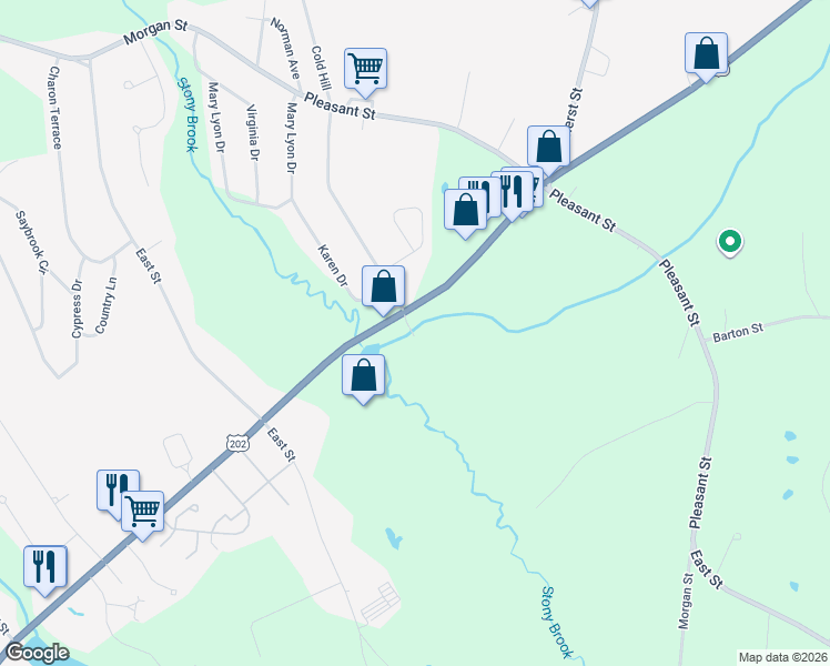 map of restaurants, bars, coffee shops, grocery stores, and more near 24 West State Street in Granby