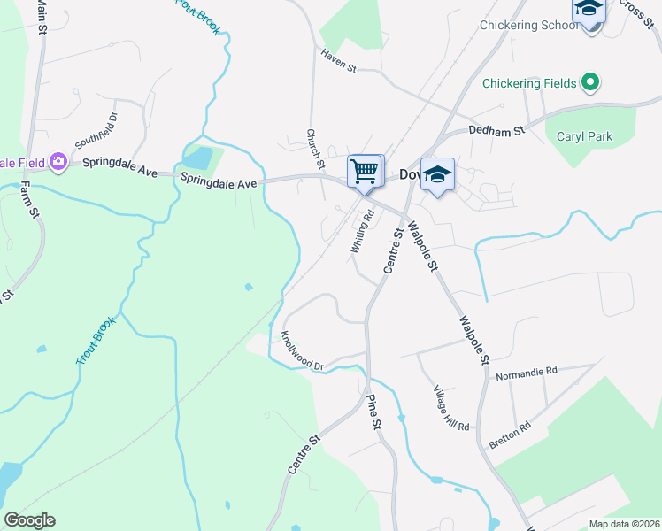 map of restaurants, bars, coffee shops, grocery stores, and more near 11 Hawthorne Lane in Dover