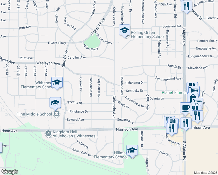 map of restaurants, bars, coffee shops, grocery stores, and more near 2306 Richard Avenue in Rockford