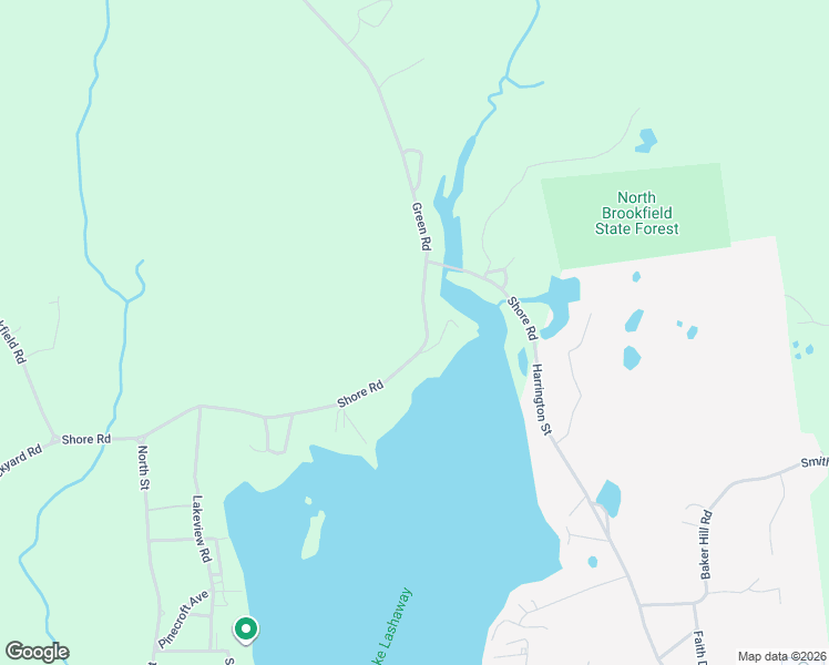 map of restaurants, bars, coffee shops, grocery stores, and more near 56 Shore Road in North Brookfield