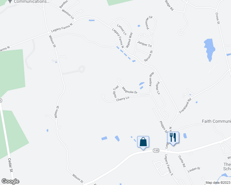 map of restaurants, bars, coffee shops, grocery stores, and more near 8 Holly Trl in Hopkinton