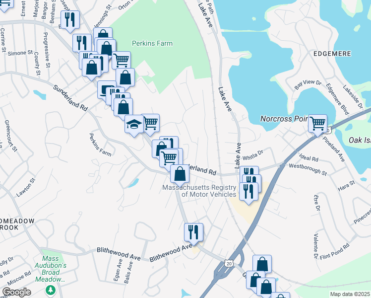 map of restaurants, bars, coffee shops, grocery stores, and more near 13 Pocasset Street in Worcester