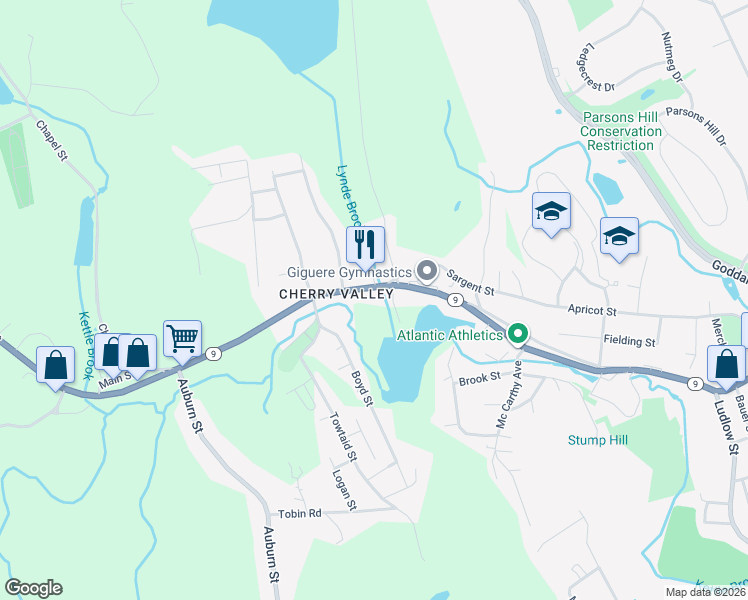 map of restaurants, bars, coffee shops, grocery stores, and more near 2 Sargent Street in Leicester