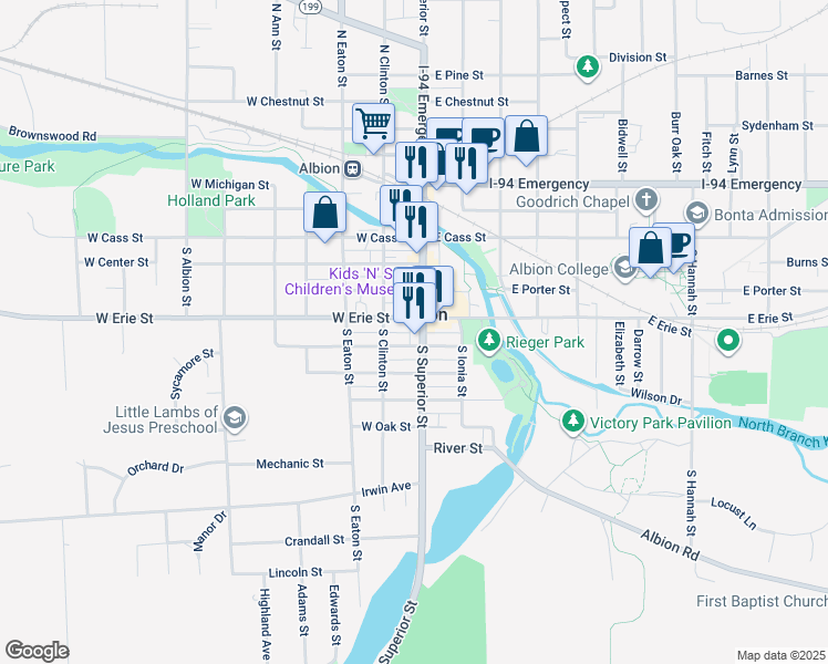 map of restaurants, bars, coffee shops, grocery stores, and more near in Albion