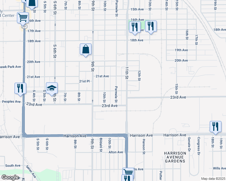 map of restaurants, bars, coffee shops, grocery stores, and more near 1418 22nd Avenue in Rockford