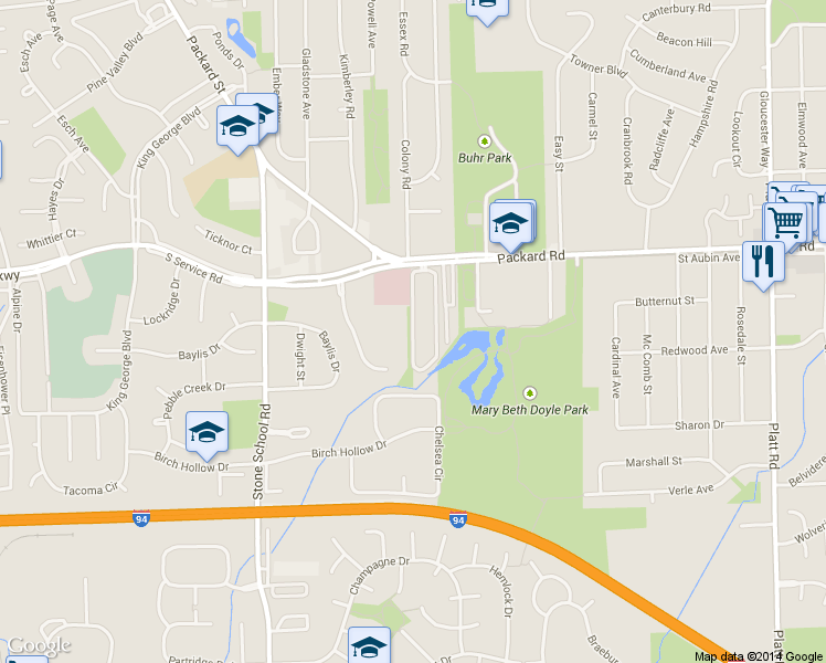 map of restaurants, bars, coffee shops, grocery stores, and more near 2706 Packard Street in Ann Arbor