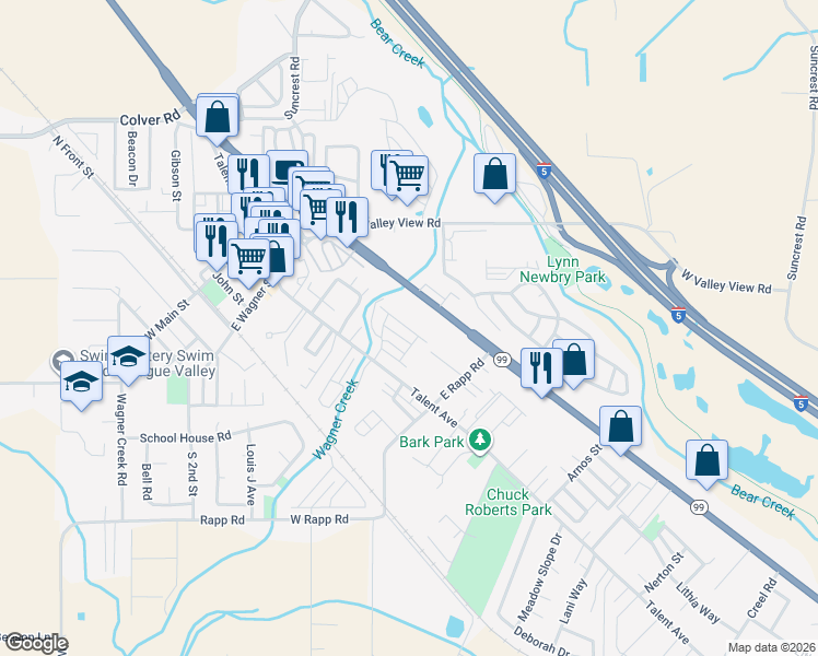 map of restaurants, bars, coffee shops, grocery stores, and more near 265 Rockfellow Place in Talent
