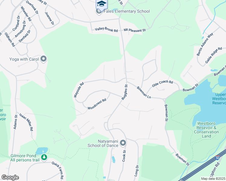 map of restaurants, bars, coffee shops, grocery stores, and more near 48 Wayside Road in Westborough