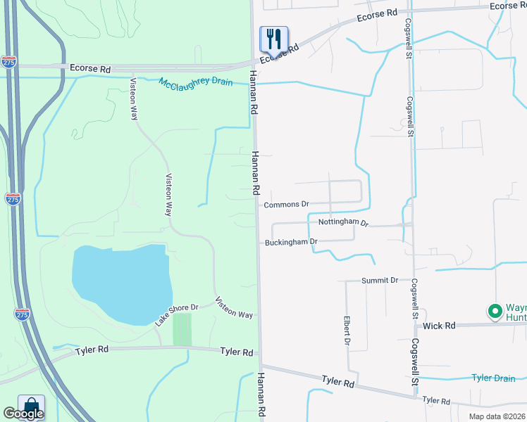 map of restaurants, bars, coffee shops, grocery stores, and more near 8394 Hannan Road in Wayne