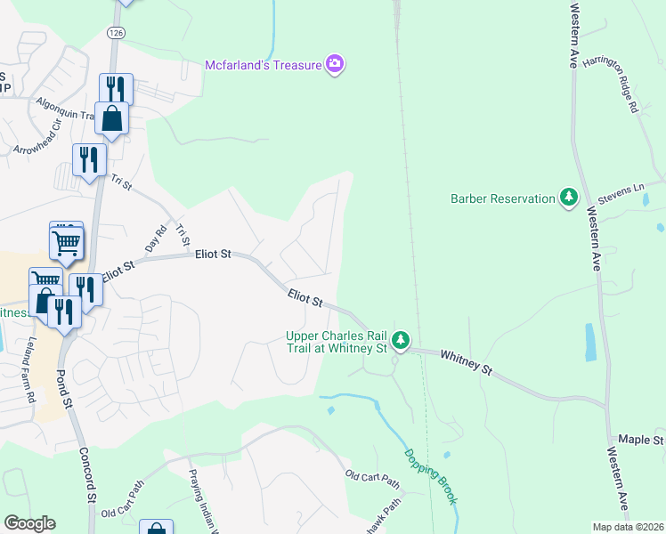 map of restaurants, bars, coffee shops, grocery stores, and more near 7 Byron Road in Ashland