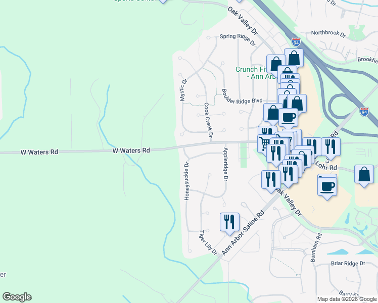 map of restaurants, bars, coffee shops, grocery stores, and more near 3015 Gallinger Drive in Ann Arbor