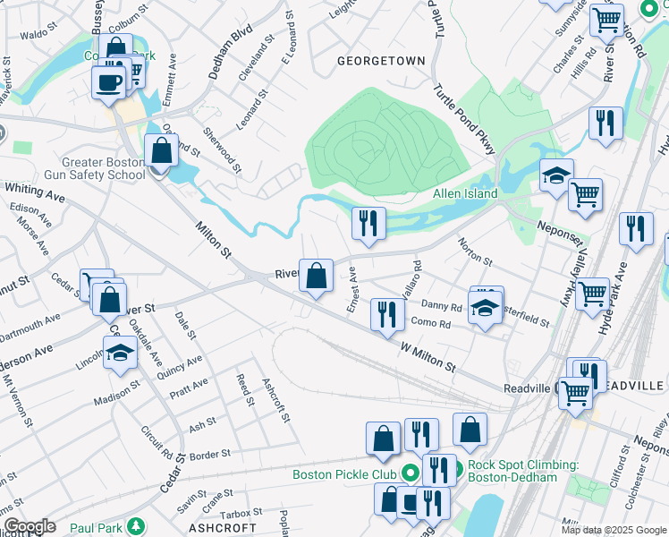 map of restaurants, bars, coffee shops, grocery stores, and more near in Boston