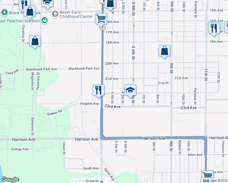 map of restaurants, bars, coffee shops, grocery stores, and more near 2242 South 4th Street in Rockford
