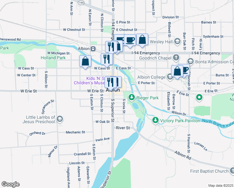 map of restaurants, bars, coffee shops, grocery stores, and more near in Albion