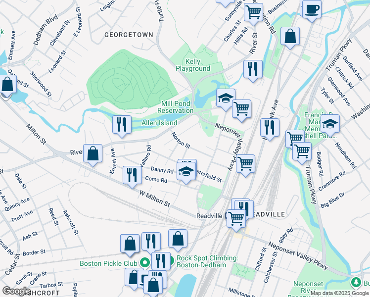 map of restaurants, bars, coffee shops, grocery stores, and more near 28 Norton Street in Boston