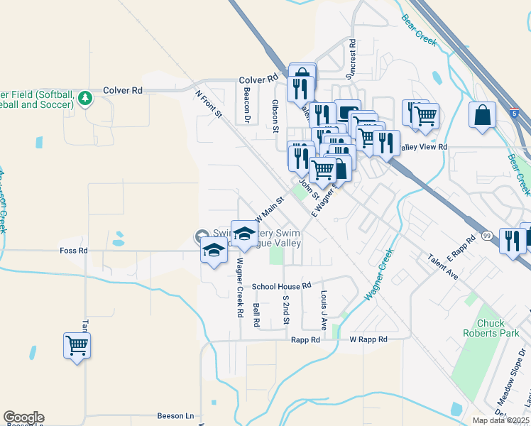map of restaurants, bars, coffee shops, grocery stores, and more near 206 West Main Street in Talent