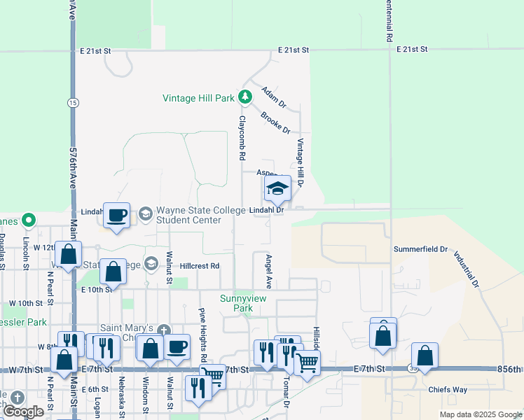 map of restaurants, bars, coffee shops, grocery stores, and more near 901 East 14th Street in Wayne